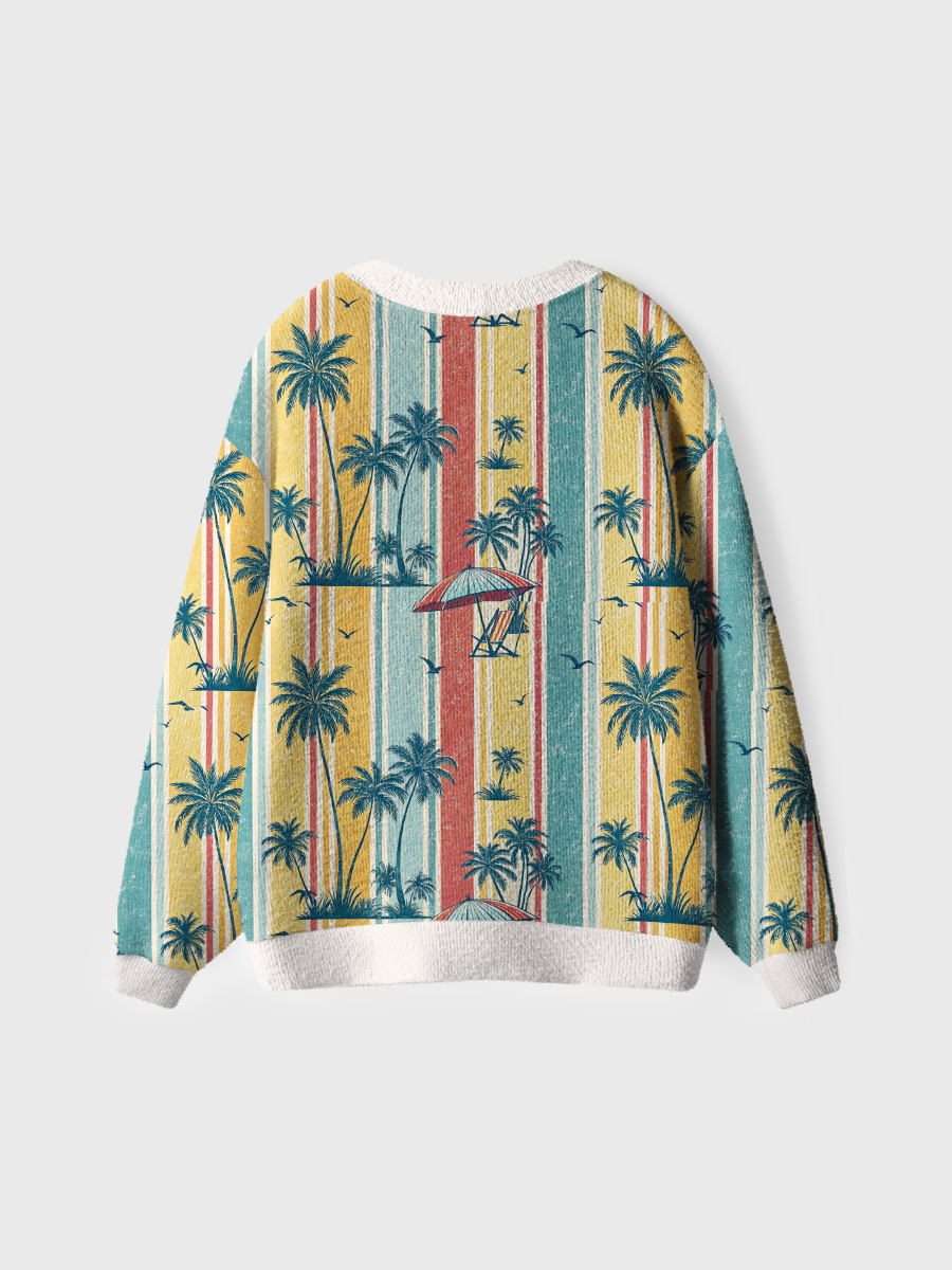 Vintage Tropical Palm Stripes Cardigan Sweaters
