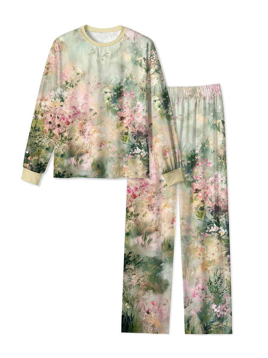Vintage Soft Oil Paint Impressionist Pink Flower Sea Pajamas