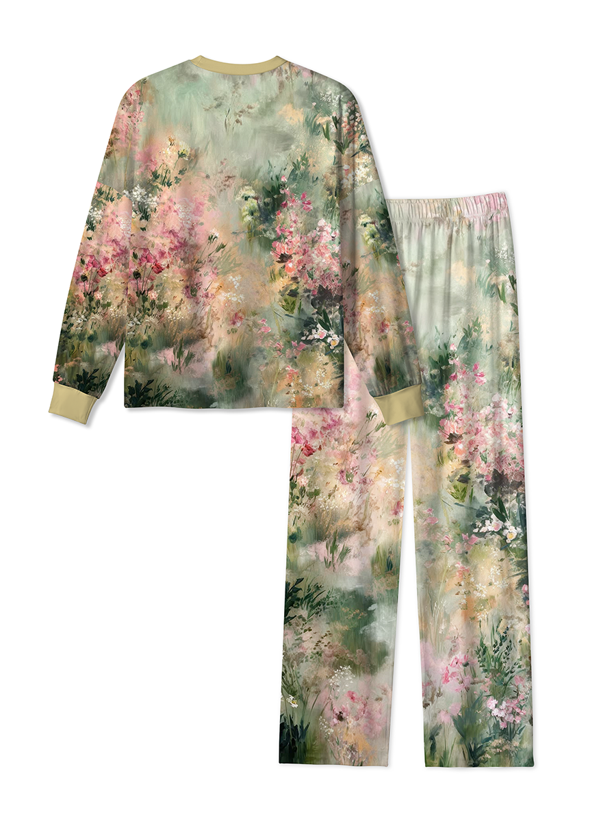Vintage Soft Oil Paint Impressionist Pink Flower Sea Pajamas