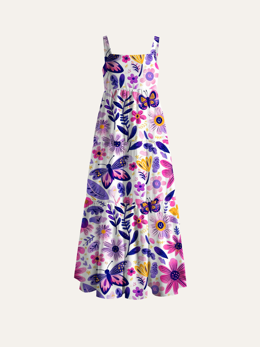 Whimsical Garden Wings Adjustable Wide Straps Maxi Dress