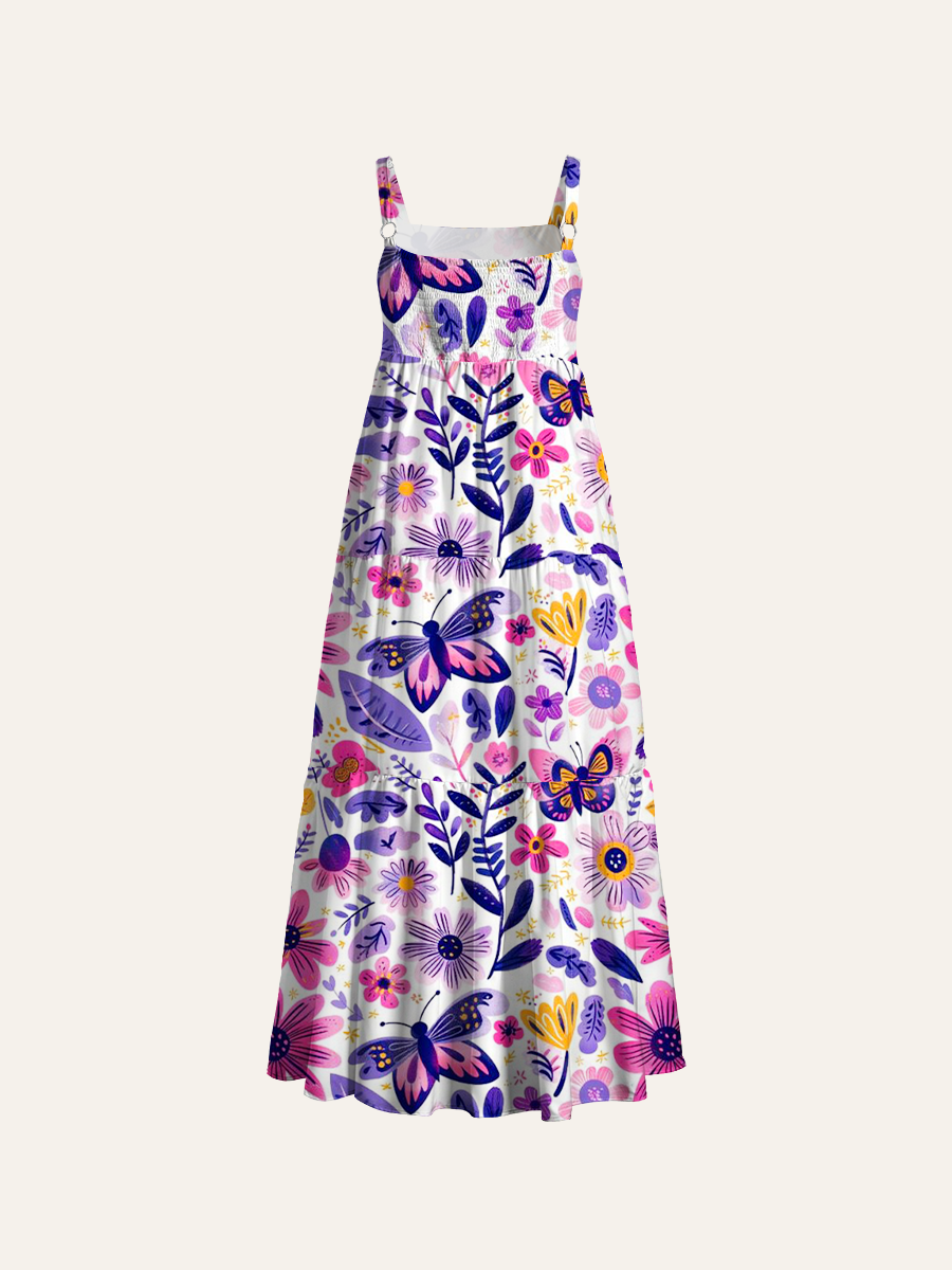 Whimsical Garden Wings Adjustable Wide Straps Maxi Dress