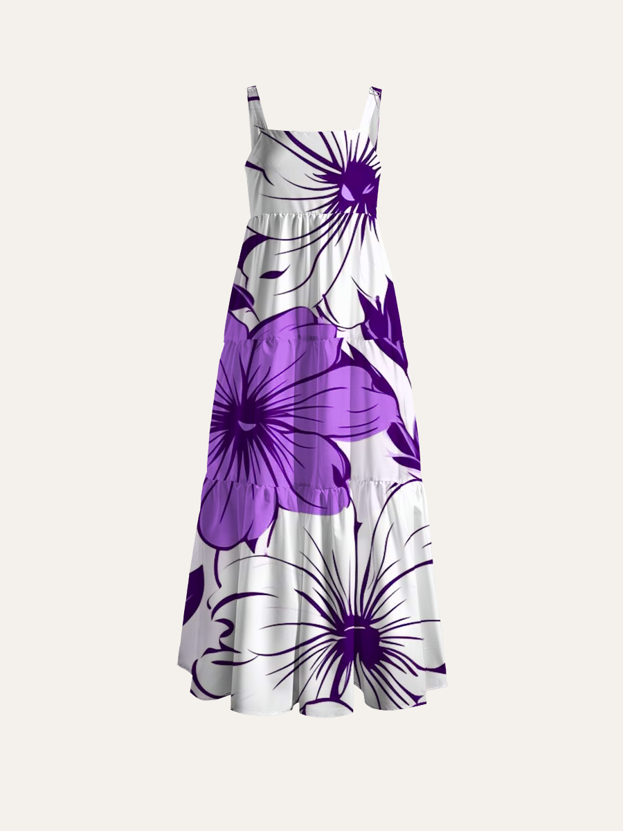 Minimalist Violet Florals Adjustable Wide Straps Maxi Dress