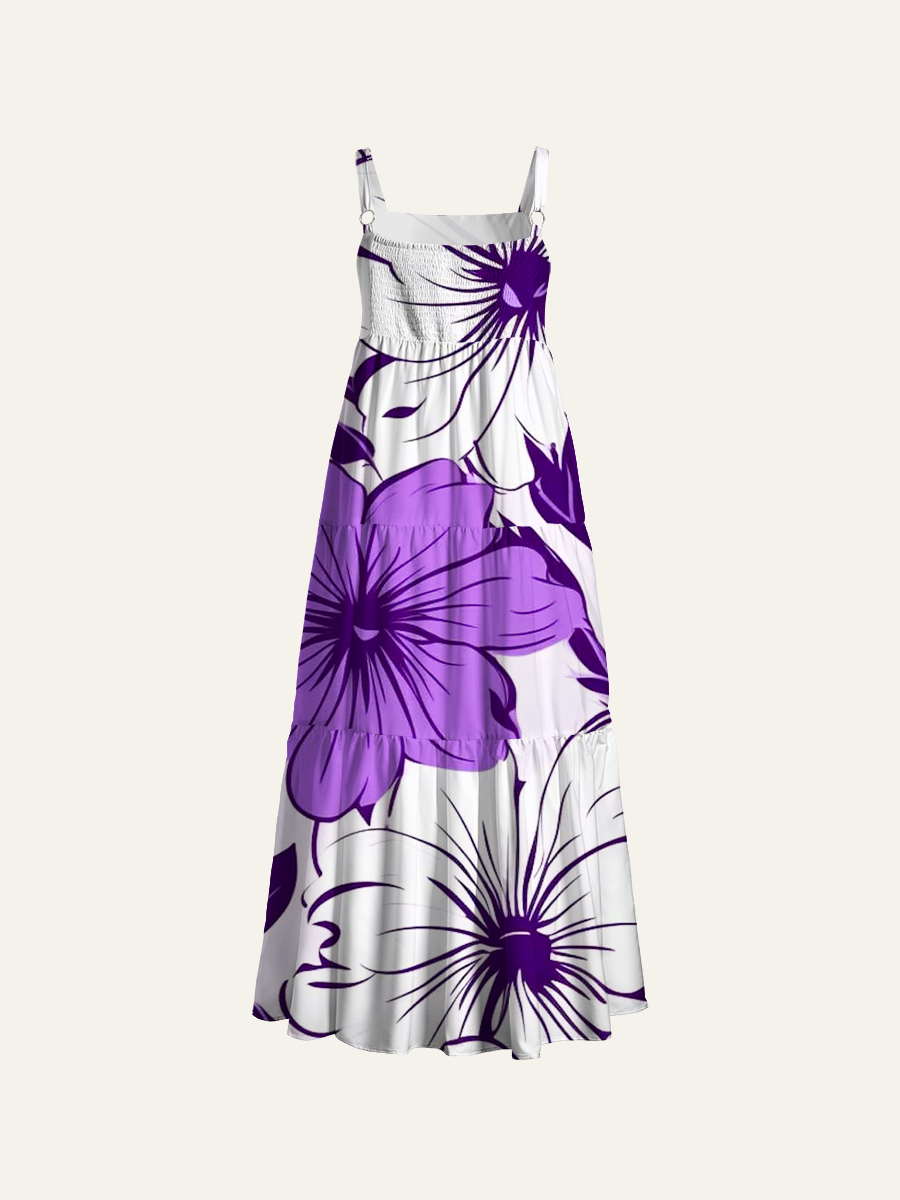 Minimalist Violet Florals Adjustable Wide Straps Maxi Dress