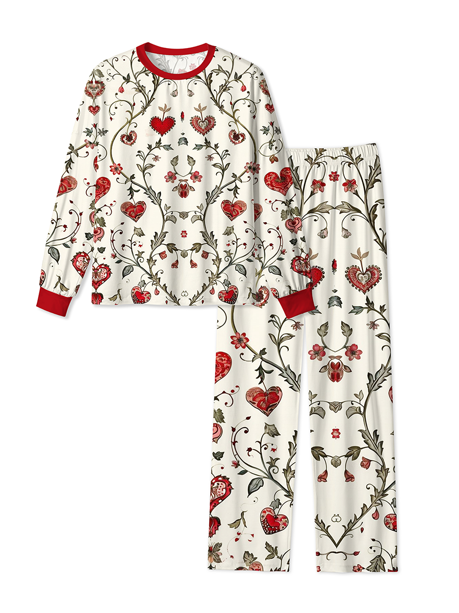Vintage Medieval Gothic Symmetrical Vines And Hearts Pajamas