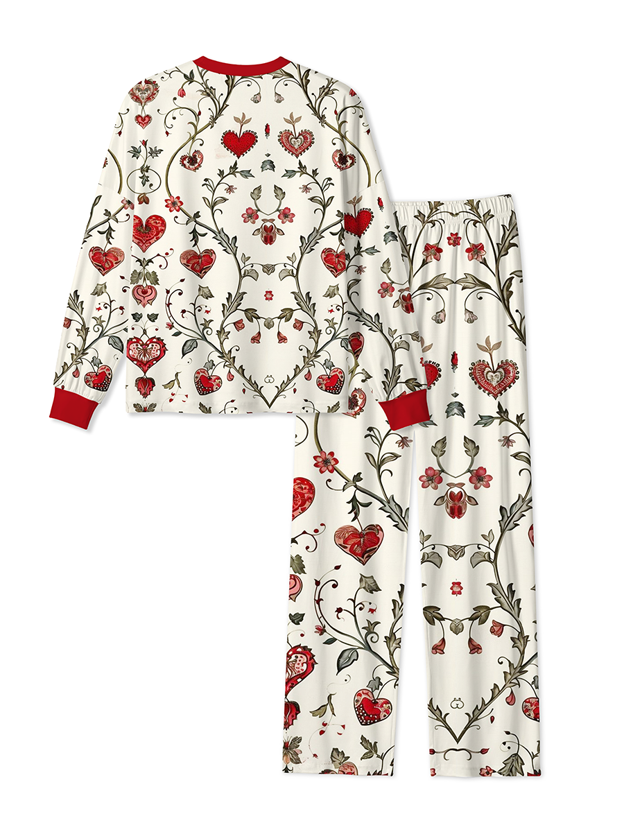 Vintage Medieval Gothic Symmetrical Vines And Hearts Pajamas