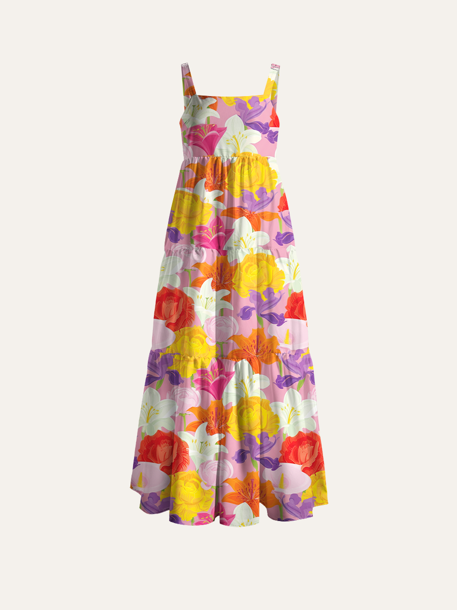 Vibrant Lily & Rose Garden Adjustable Wide Straps Maxi Dress