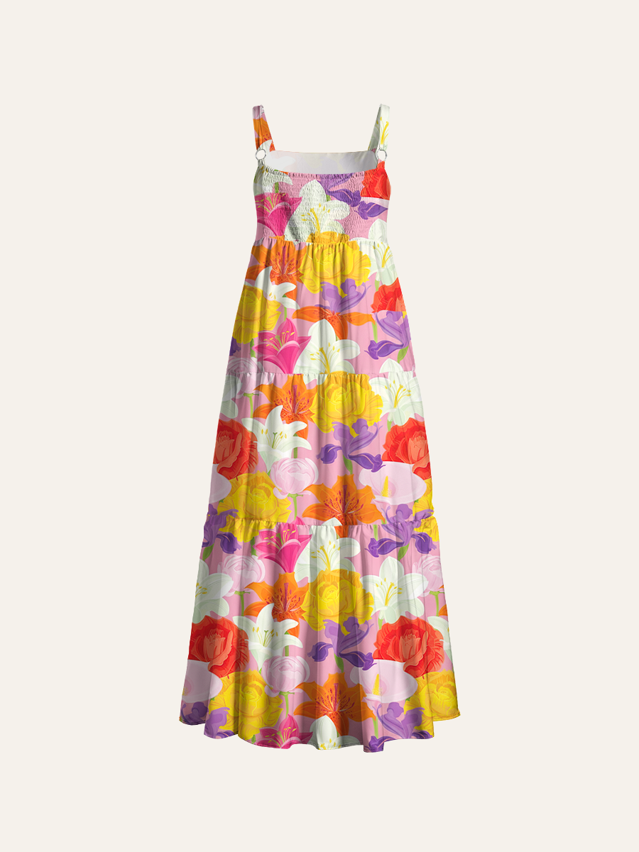 Vibrant Lily & Rose Garden Adjustable Wide Straps Maxi Dress