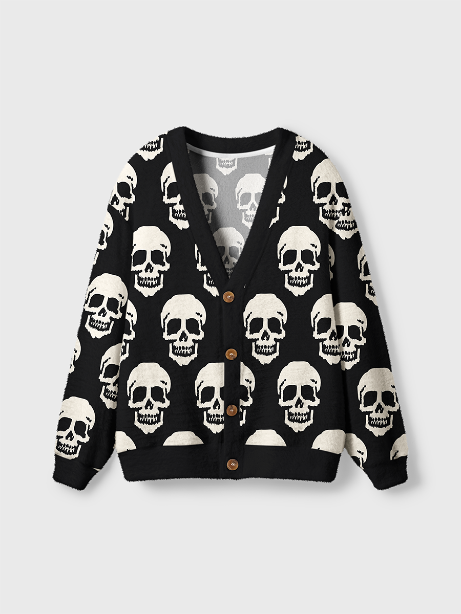 Vintage Minimal Skull Silhouette Cool Halloween Cardigan Sweaters