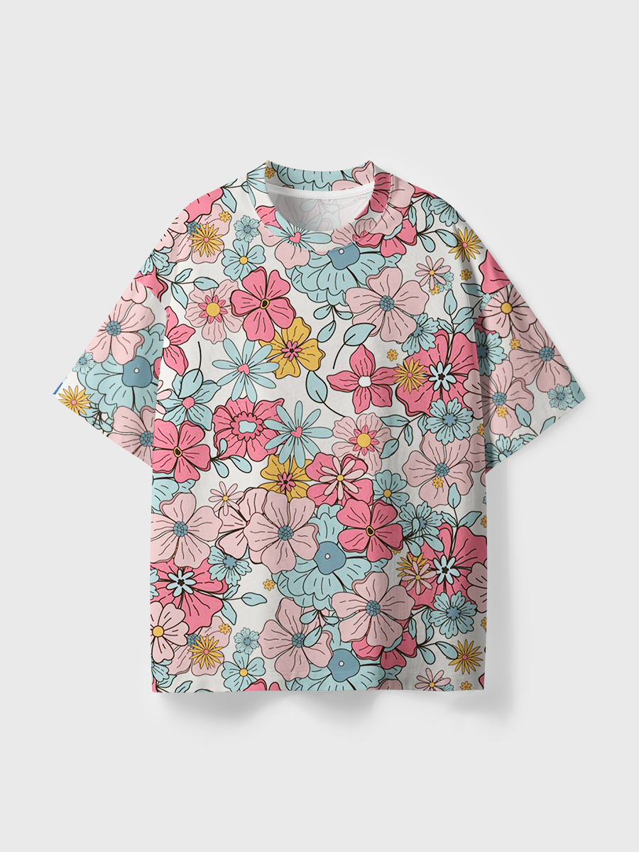 Vintage Soft Bohemian Ditsy Floral Over Print T-Shirt