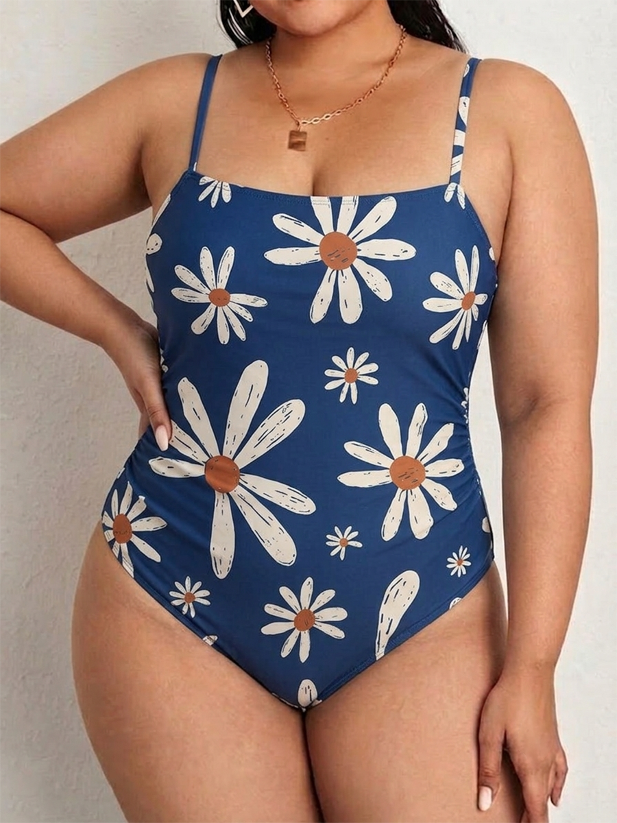 Vintage oho Hand-Drawn Daisy One Piece Slim-Strap Swimsuit