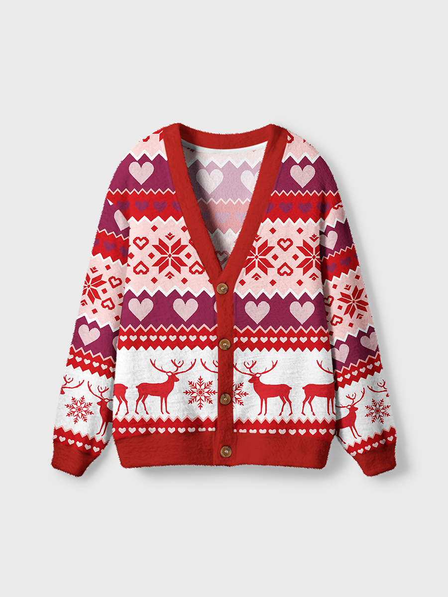 Vintage Heart-Shaped Snowflake Christmas Ugly Cardigan Sweaters