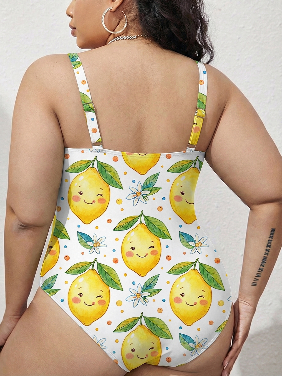 Vintage Cute Smiling Lemons Gathered Swimsuit