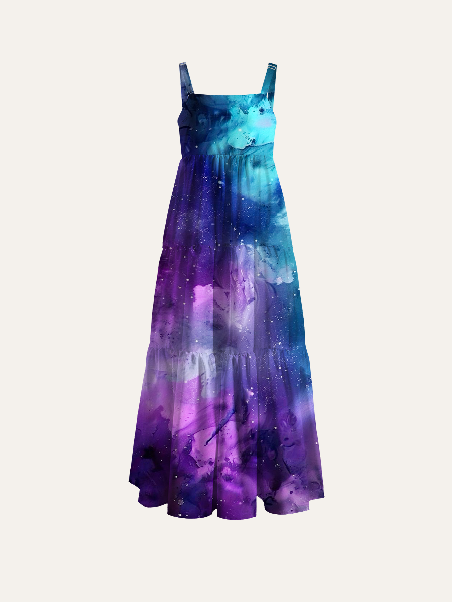 Enchanted Galaxy Mist Adjustable Wide Straps Maxi Dress
