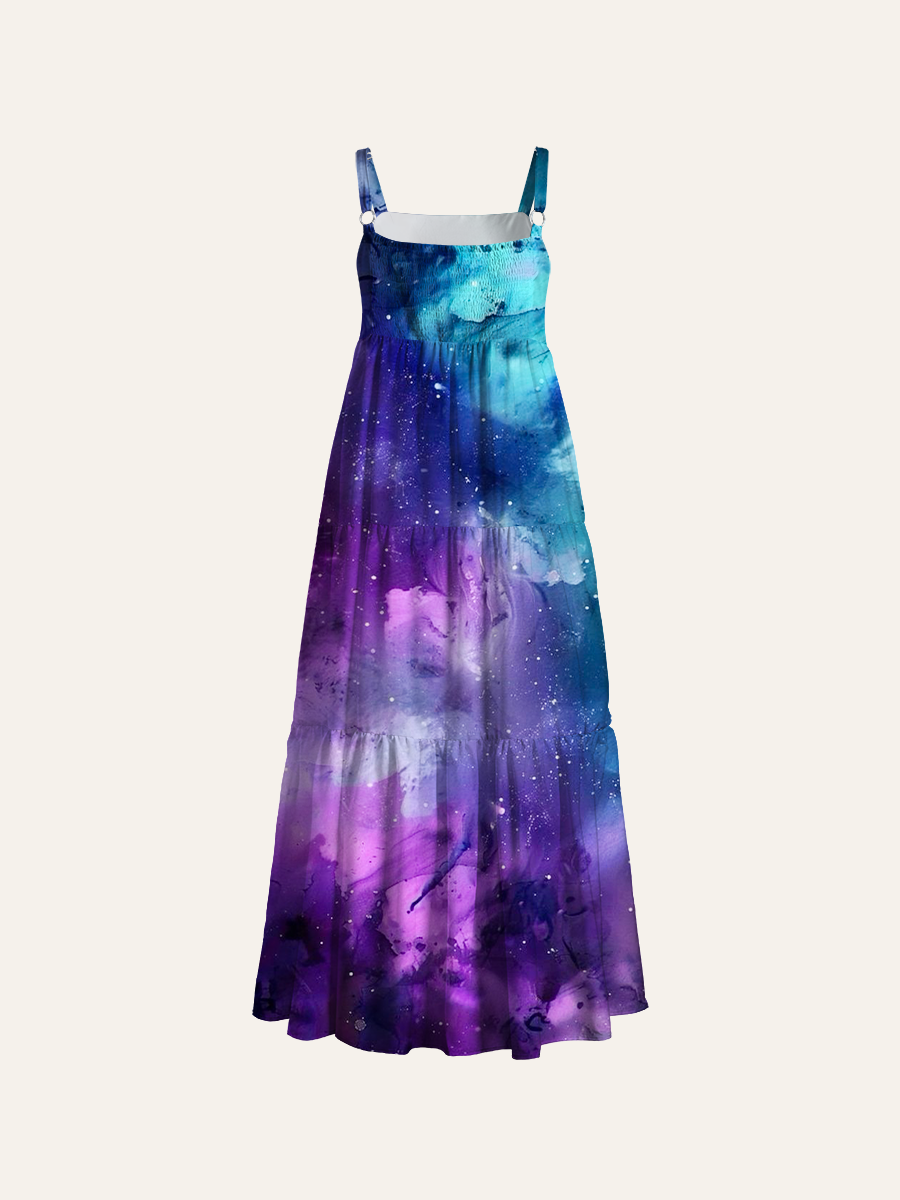 Enchanted Galaxy Mist Adjustable Wide Straps Maxi Dress