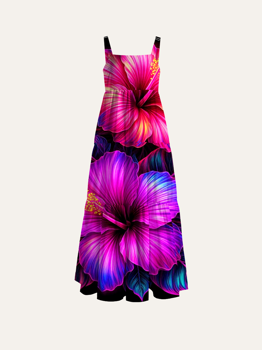 Psychedelic Tropical Adjustable Wide Straps Maxi Dress