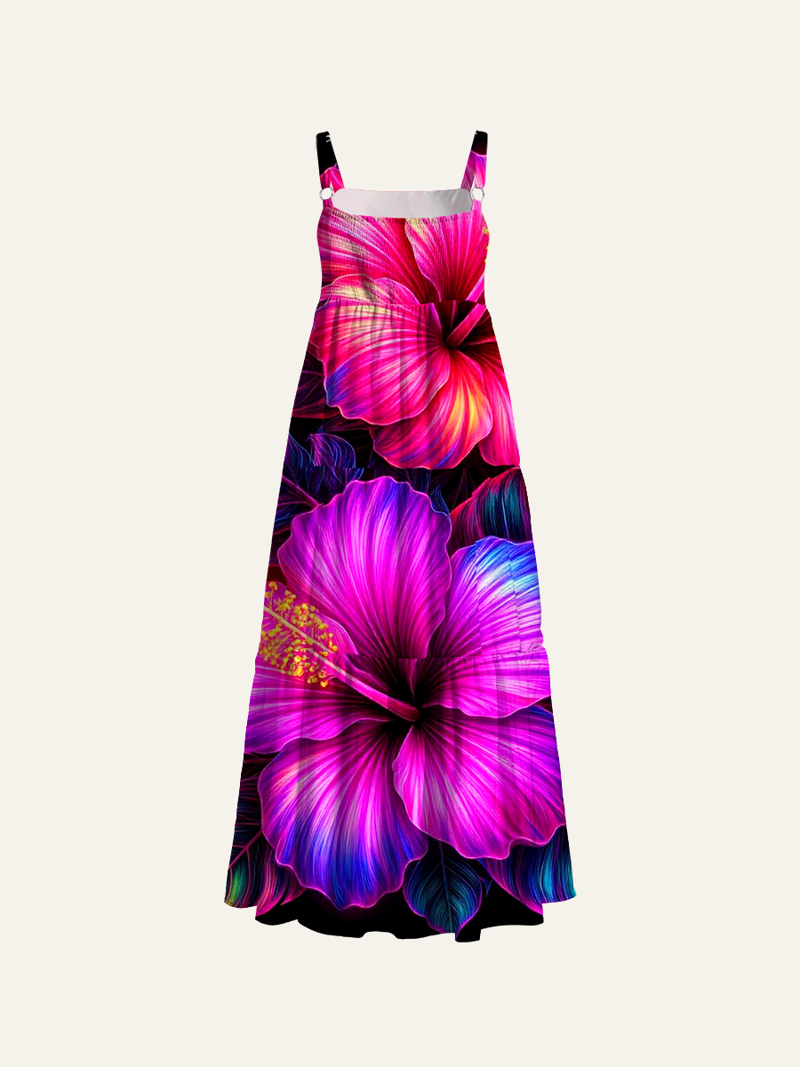 Psychedelic Tropical Adjustable Wide Straps Maxi Dress