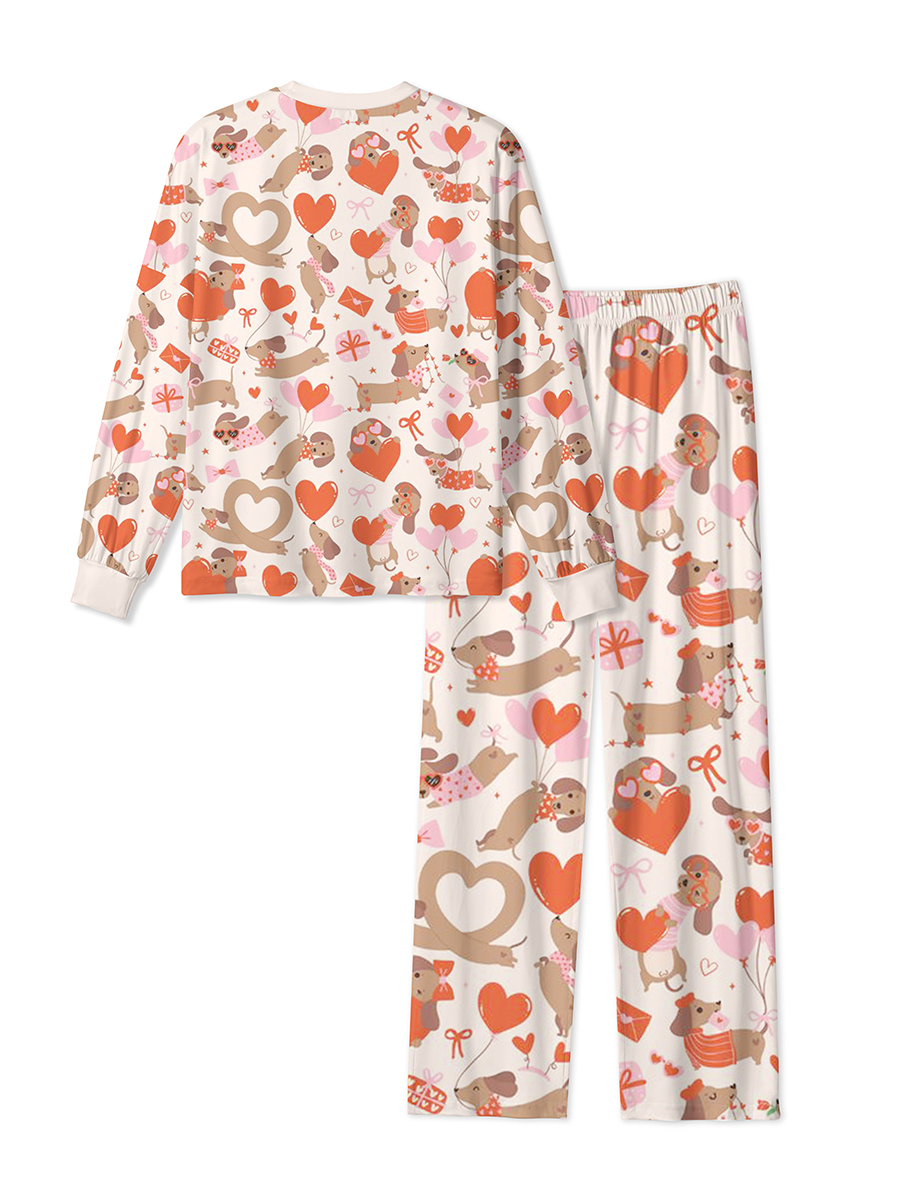 Vintage Sweet Valentine's Day Hearts And Dachshunds Pajamas