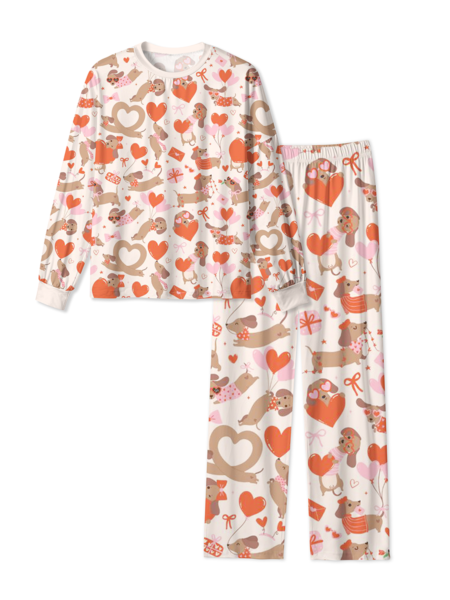 Vintage Sweet Valentine's Day Hearts And Dachshunds Pajamas