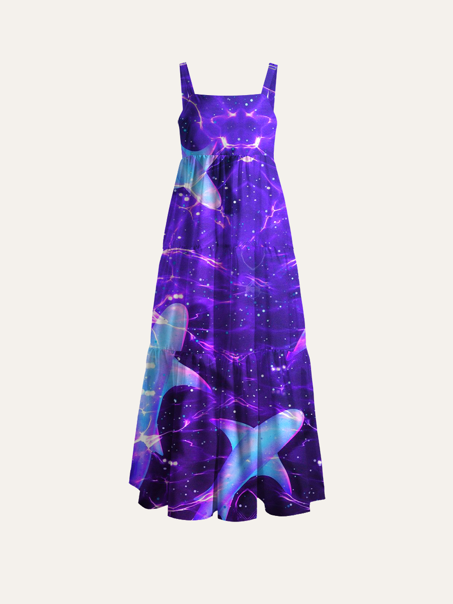 Vaporwave Deep Sea Sharks Adjustable Wide Straps Maxi Dress
