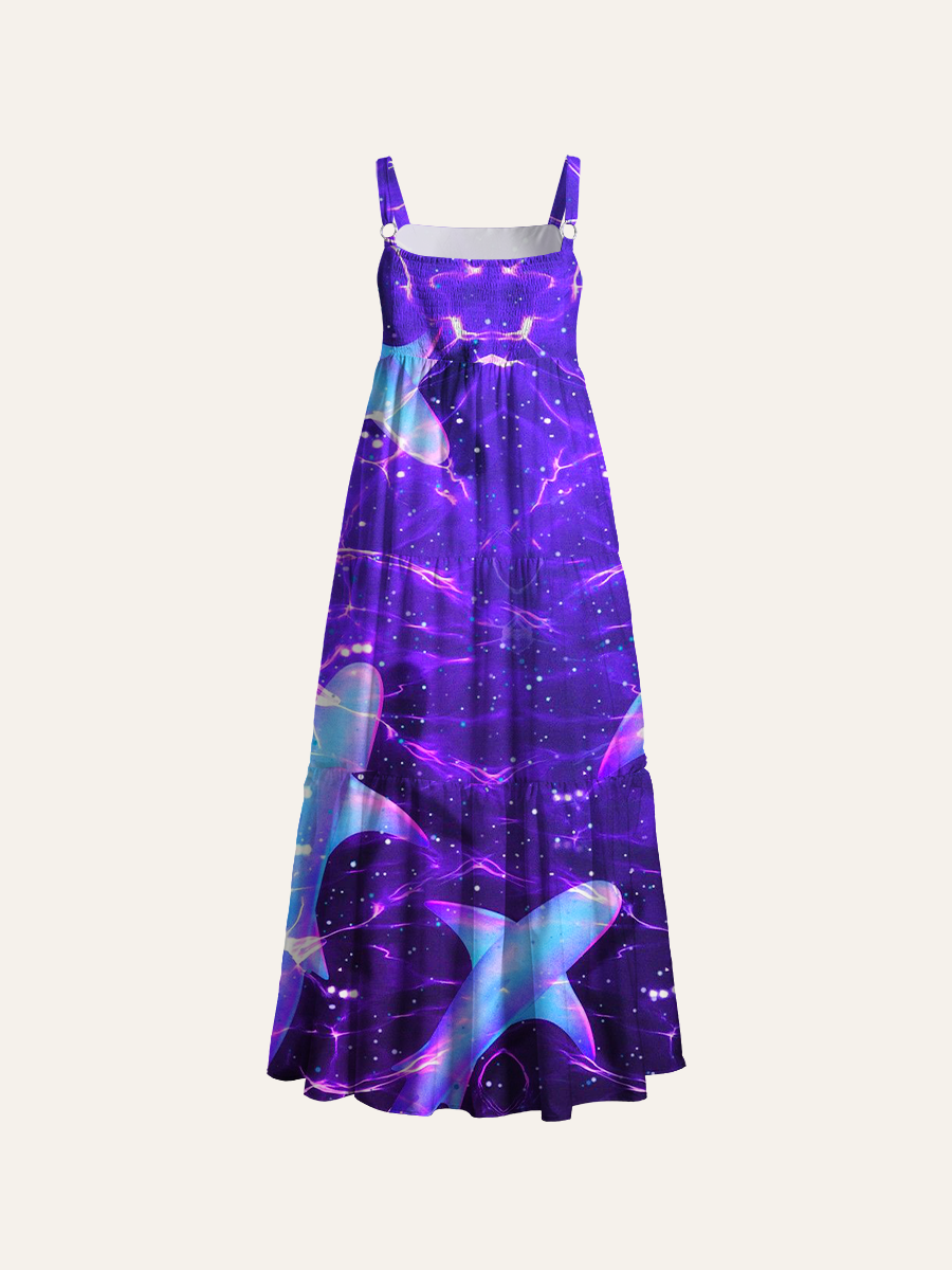 Vaporwave Deep Sea Sharks Adjustable Wide Straps Maxi Dress