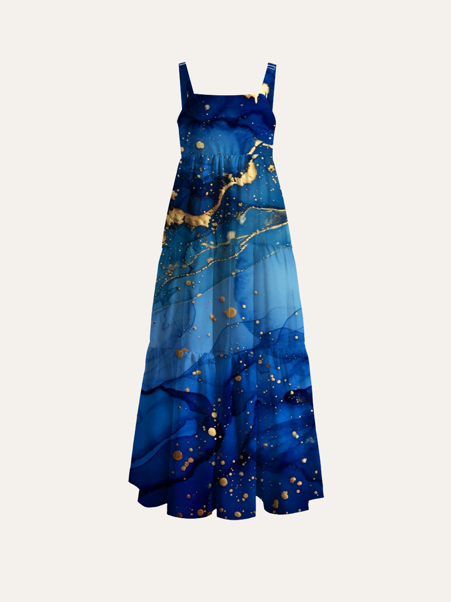 Regal Indigo Fluid Adjustable Wide Straps Maxi Dress
