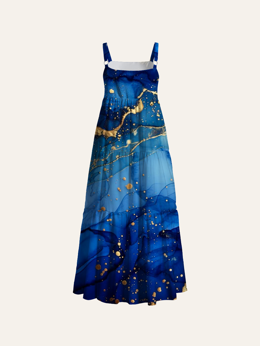 Regal Indigo Fluid Adjustable Wide Straps Maxi Dress