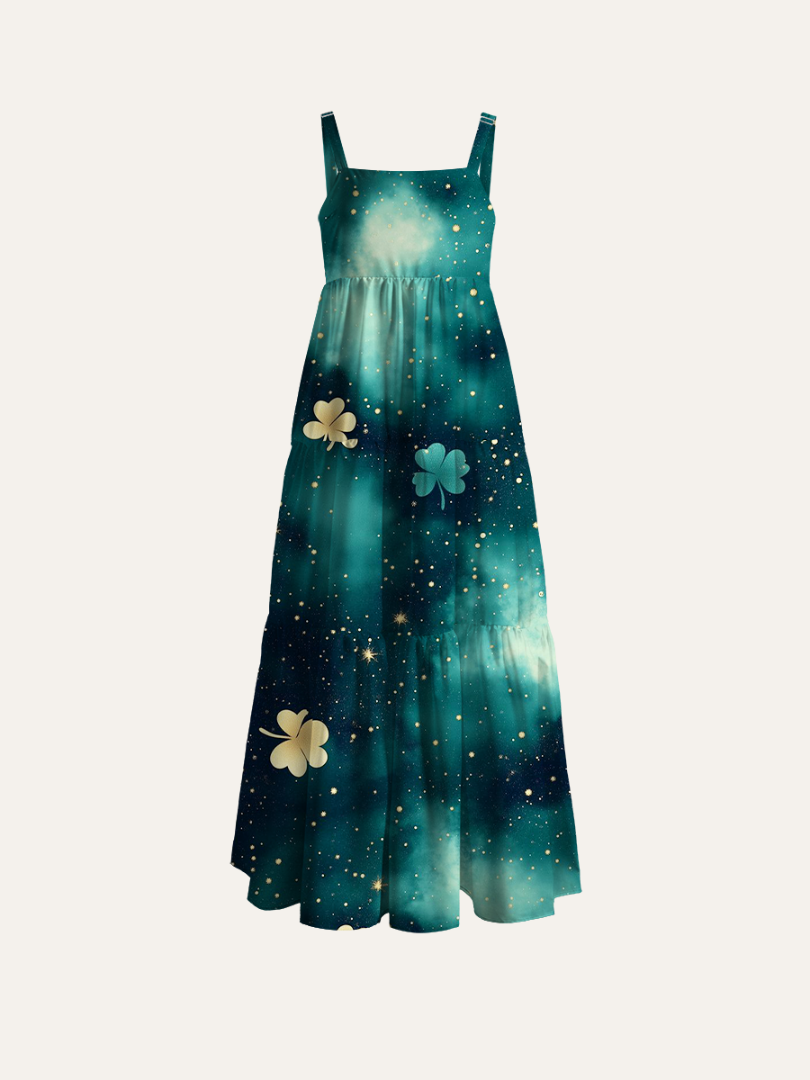 Mystical Lucky Starlight Adjustable Wide Straps Maxi Dress