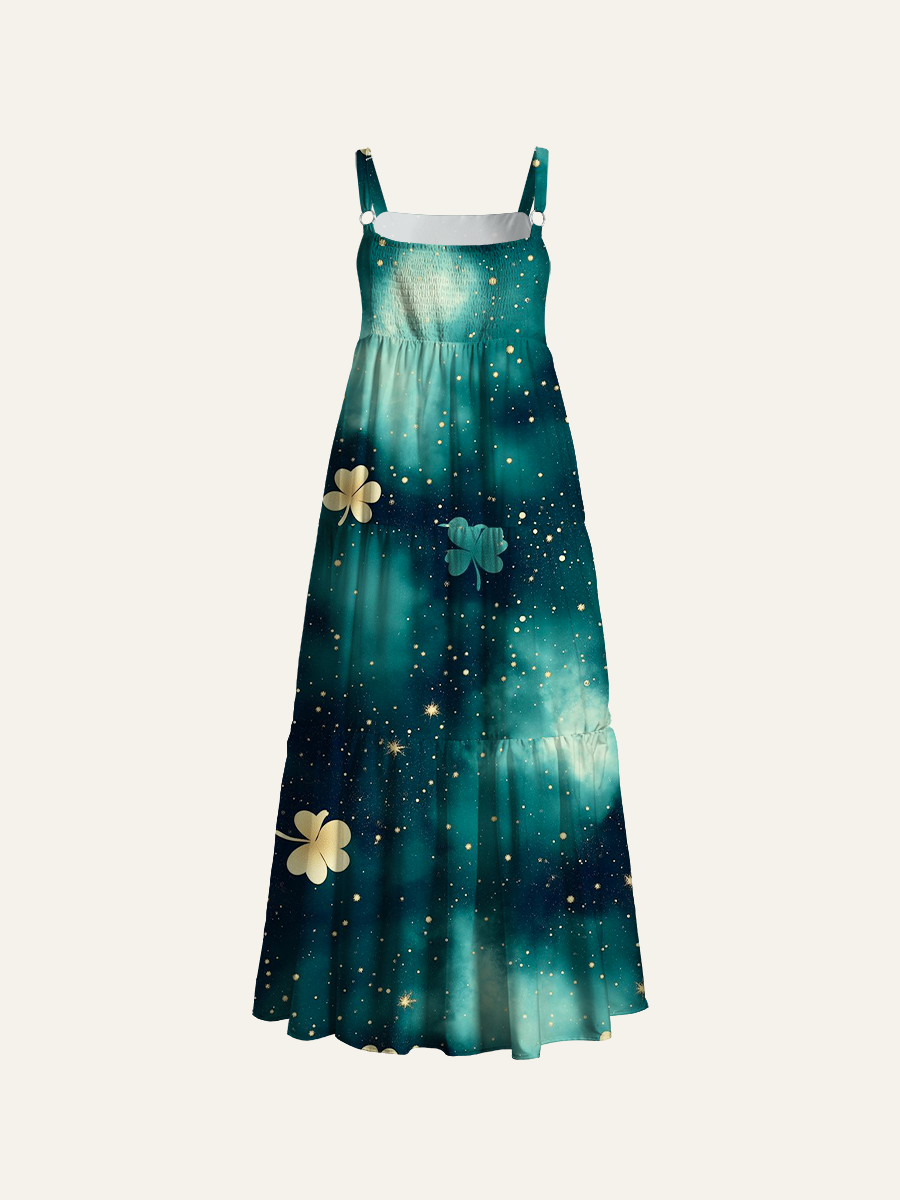 Mystical Lucky Starlight Adjustable Wide Straps Maxi Dress