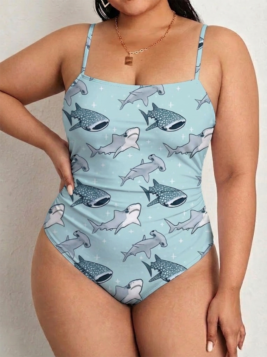 Vintage Whale Shark One Piece Slim-Strap Swimsuit