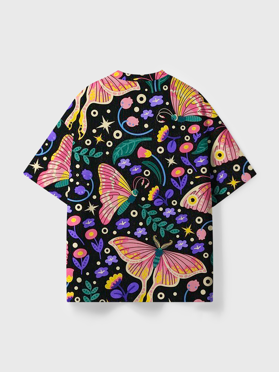 Vintage Boho Luna Moth And Flowers All Over Print T-Shirt