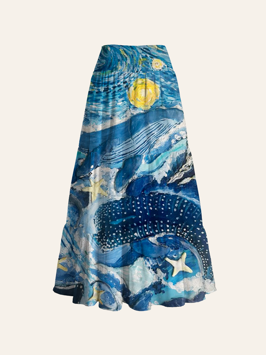 Starry Night Ocean Whale Convertible Maxi Skirts