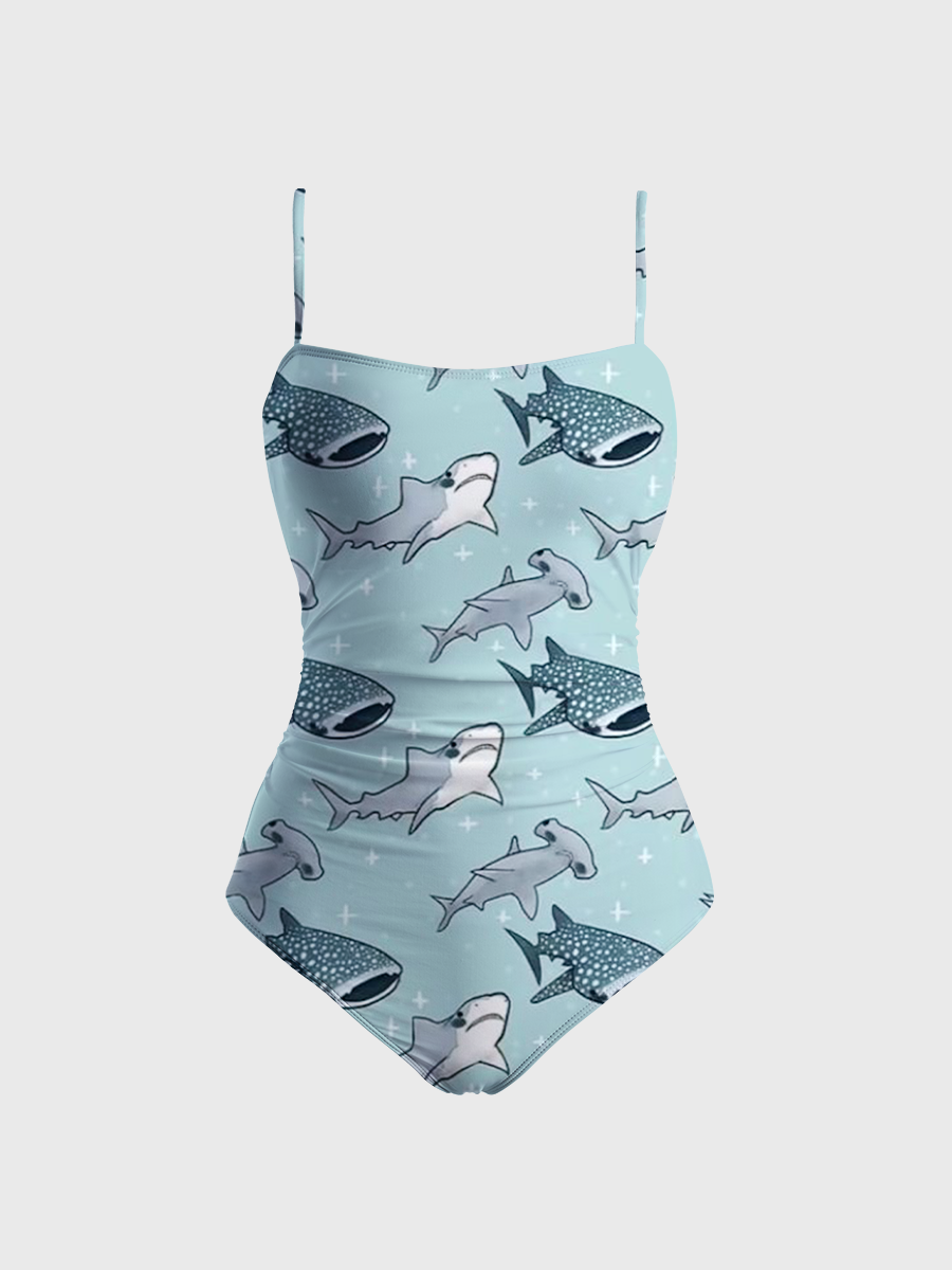 Vintage Whale Shark One Piece Slim-Strap Swimsuit