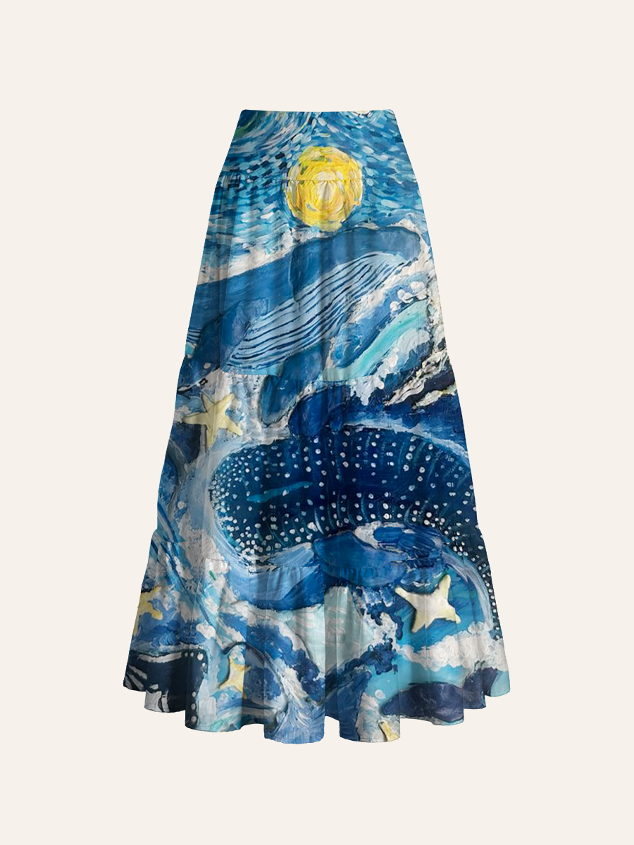 Starry Night Ocean Whale Convertible Maxi Skirts