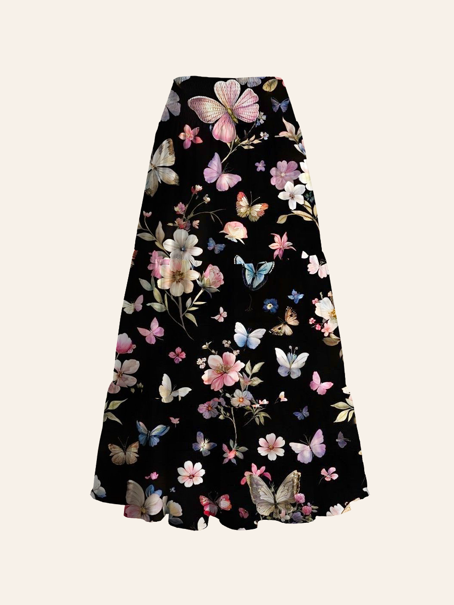 Nocturnal Butterfly Blooms Convertible Maxi Skirts