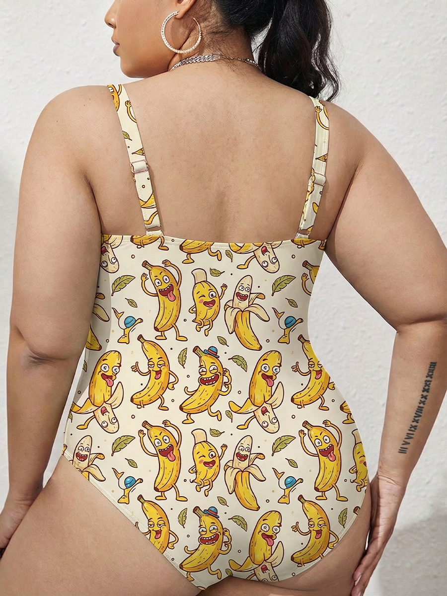 Vintage Cute banana Gathered Swimsuit