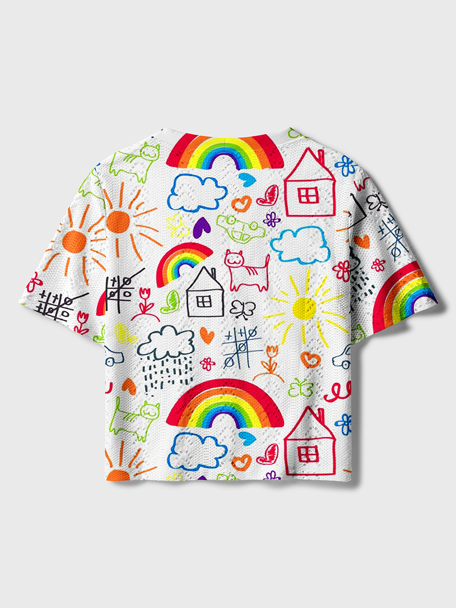 Kid Doodle Primary Rainbow House Animal Crochet Button Down Cardigan