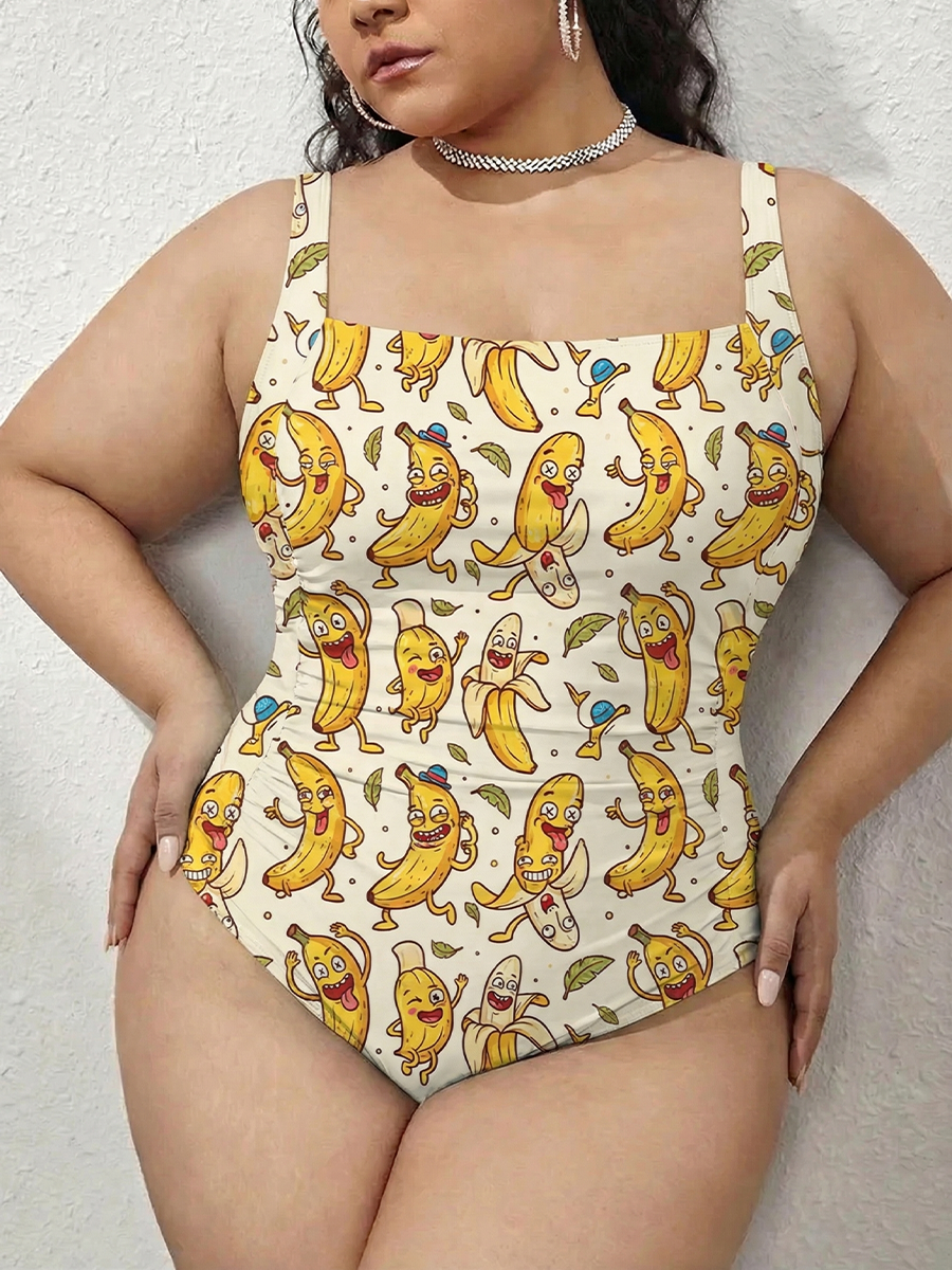 Vintage Cute banana Gathered Swimsuit