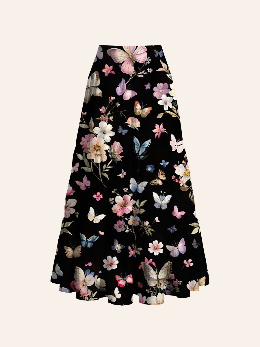 Nocturnal Butterfly Blooms Convertible Maxi Skirts