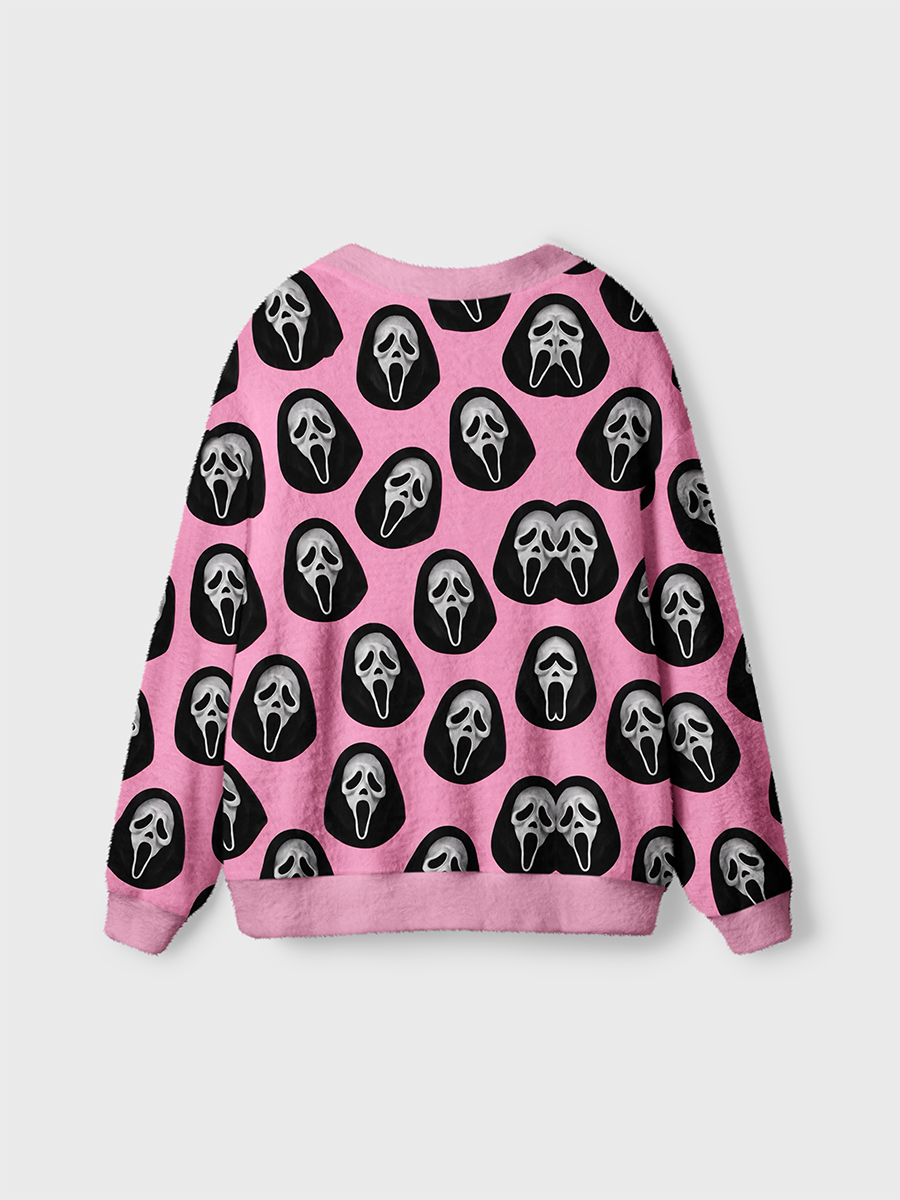 Vintage Scream Ghost‑Mask Cardigan Sweaters