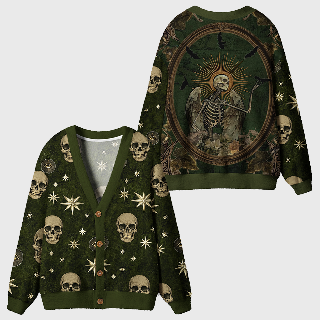 Vintage Dark Green Angel Skeleton Cardigan Sweaters
