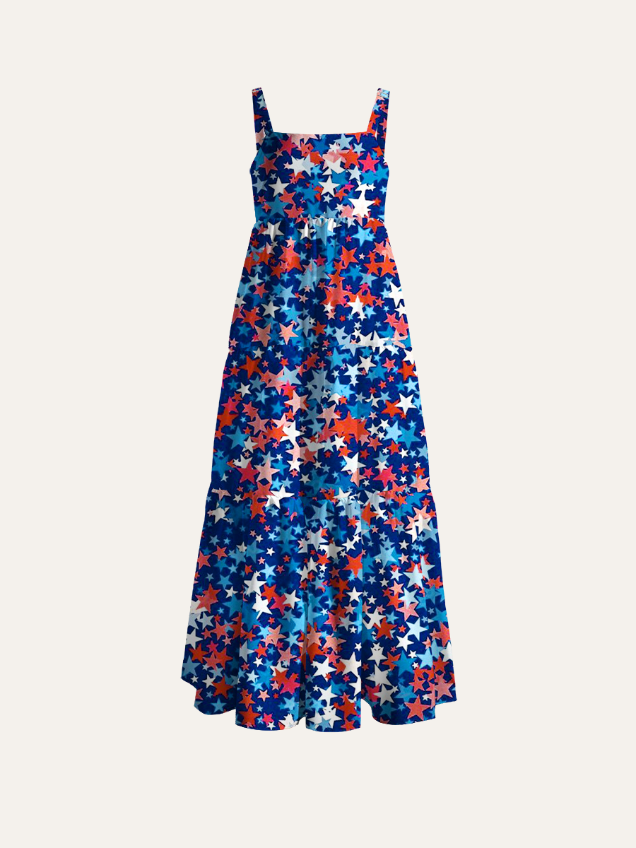 4Th Of July Theme Adjustable Wide Straps Maxi Dress