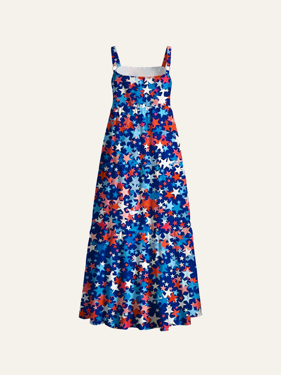 4Th Of July Theme Adjustable Wide Straps Maxi Dress