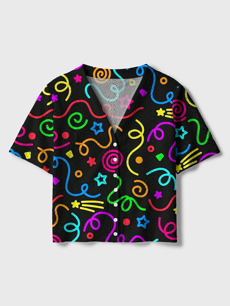 Neon Rainbow Party Streamer Crochet Button Down Cardigan
