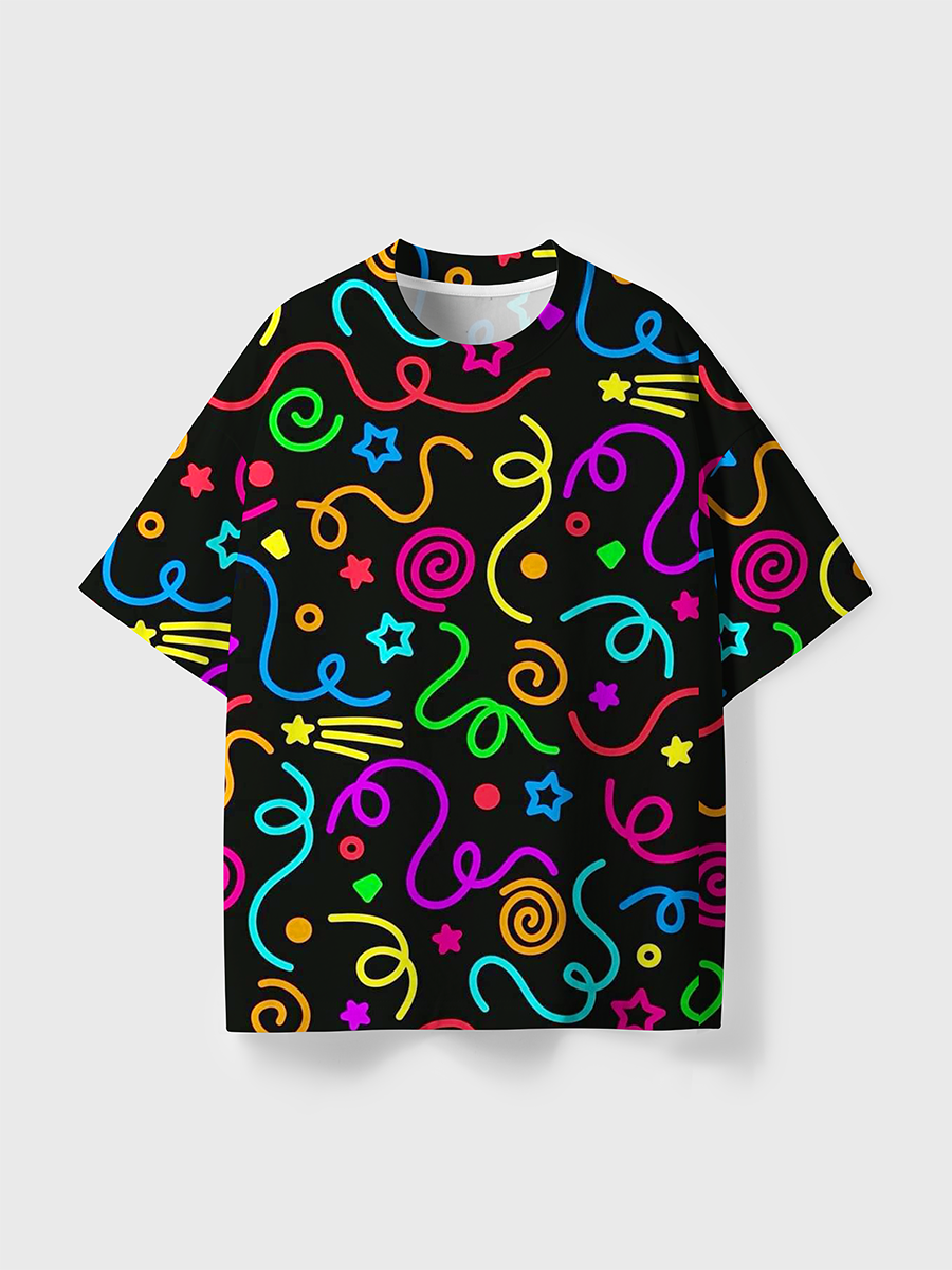 Vintage Neon Rainbow Party Streamer All Over Print T-Shirt