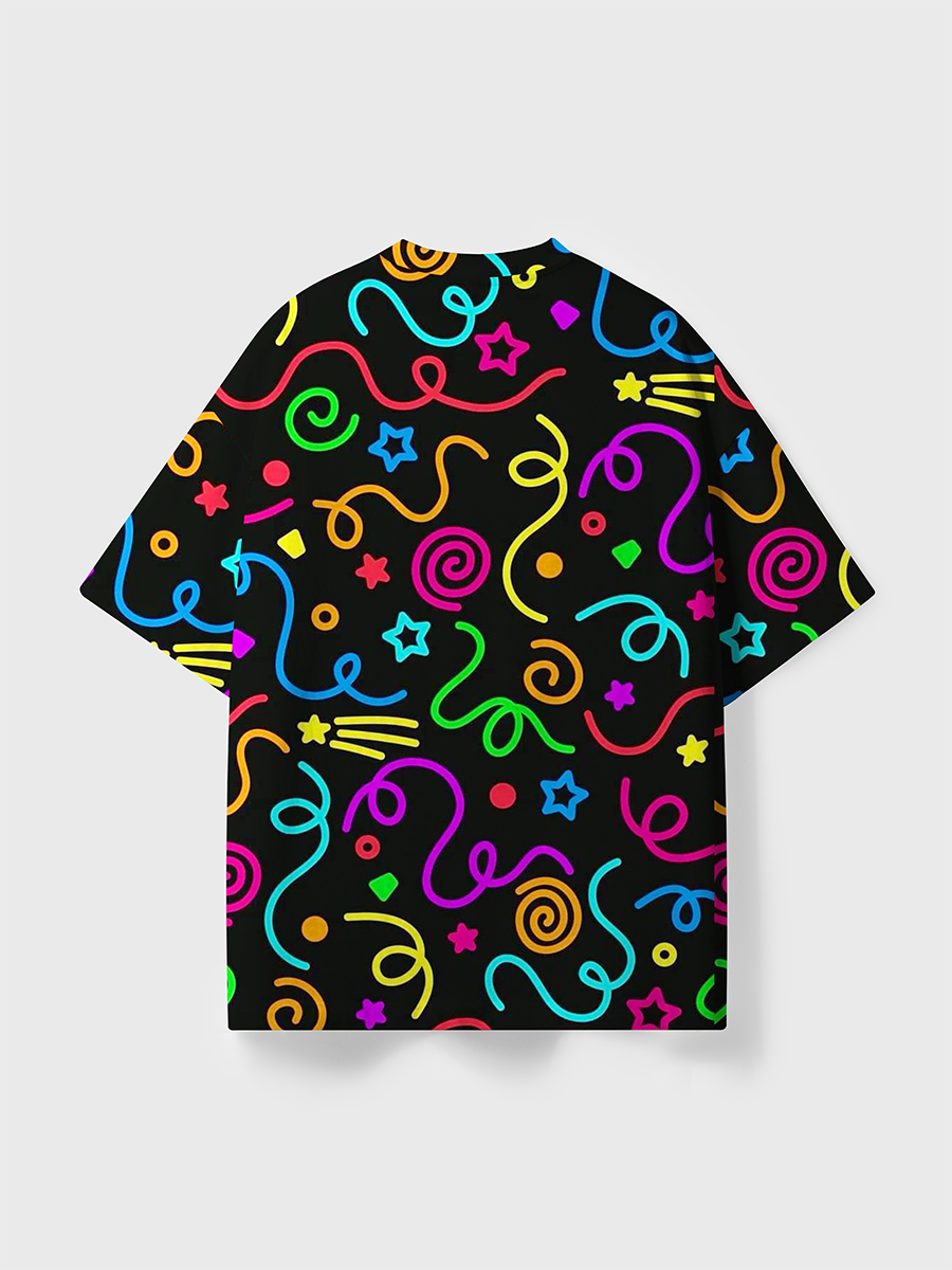Vintage Neon Rainbow Party Streamer All Over Print T-Shirt