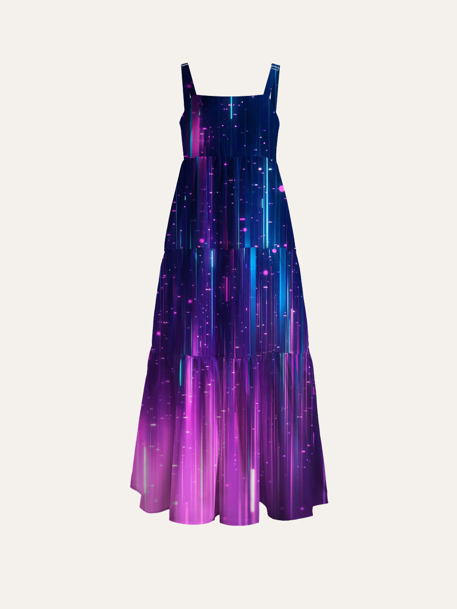 Glowing Particle Adjustable Wide Straps Maxi Dress