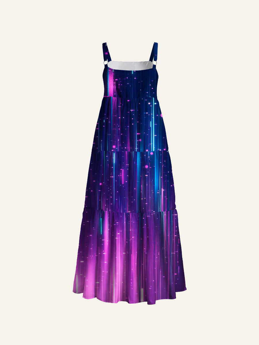 Glowing Particle Adjustable Wide Straps Maxi Dress