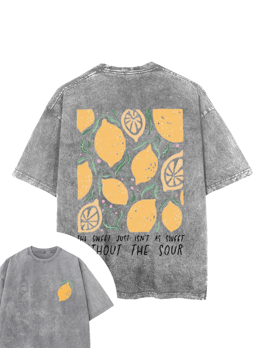 Vintage Lemons Hippie Flowers Motivational Washed T-Shirt
