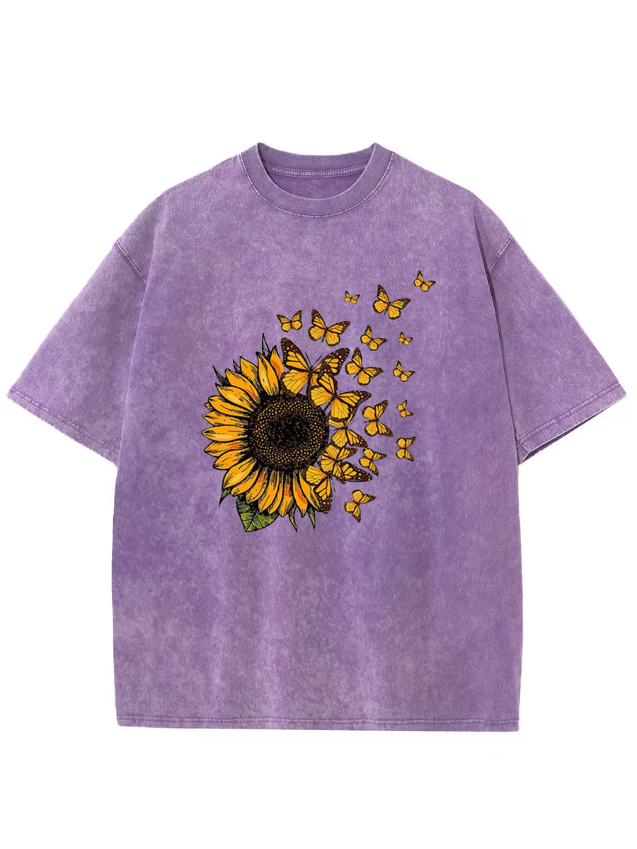 Vintage Sunflower Butterfly Washed T-Shirt