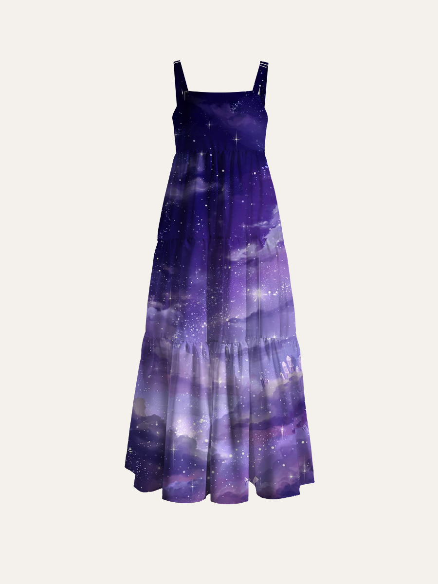 Celestial Starry Background Adjustable Wide Straps Maxi Dress